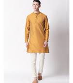 Ethnicity Polystaple  Straight Men Mustard Kurta