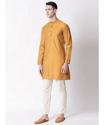 Ethnicity Polystaple  Straight Men Mustard Kurta 2