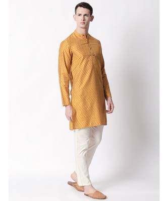 Ethnicity Polystaple  Straight Men Mustard Kurta 3