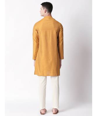 Ethnicity Polystaple  Straight Men Mustard Kurta 4