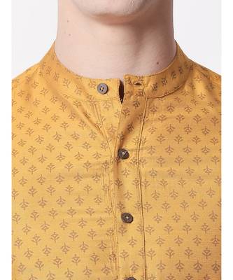 Ethnicity Polystaple  Straight Men Mustard Kurta 5