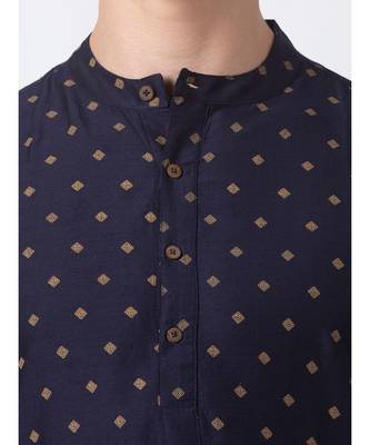 Ethnicity Polystaple  Straight Men Navy Kurta 4