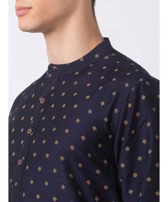 Ethnicity Polystaple  Straight Men Navy Kurta 5