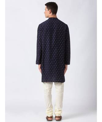 Ethnicity Polystaple  Straight Men Navy Kurta 6