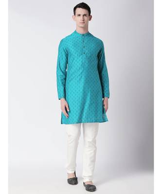 Ethnicity Polystaple  Straight Men Turq Kurta 1