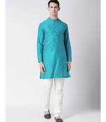 Ethnicity Polystaple  Straight Men Turq Kurta