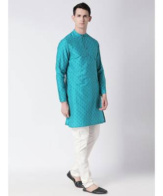 Ethnicity Polystaple  Straight Men Turq Kurta 3