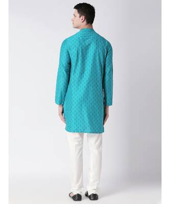 Ethnicity Polystaple  Straight Men Turq Kurta 4