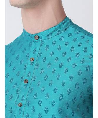 Ethnicity Polystaple  Straight Men Turq Kurta 5