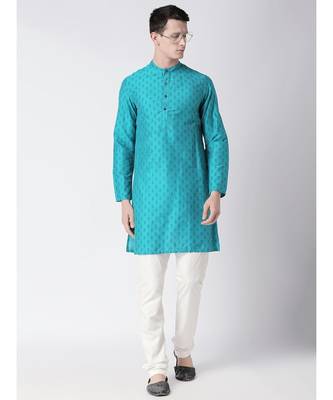 Ethnicity Polystaple  Straight Men Turq Kurta 6