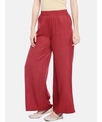 Ethnicity Women Pallazzo Rayon Maroon Pallazzo 2