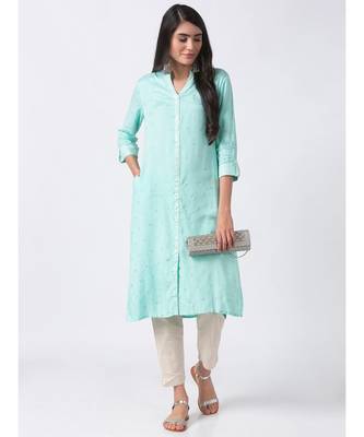 Ethnicity Women Flared Viscose Rayon Mustard Kurta 1