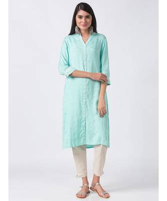 Ethnicity Women Flared Viscose Rayon Mustard Kurta 3