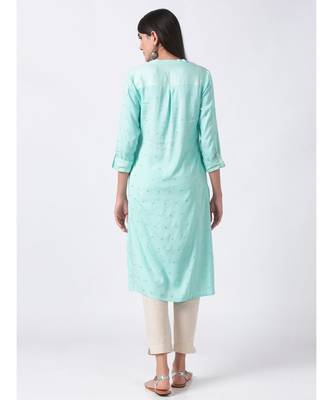 Ethnicity Women Flared Viscose Rayon Mustard Kurta 6