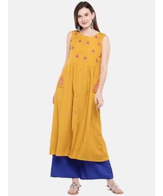 Ethnicity Women Mustard Sleeveless Kurta 1