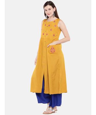 Ethnicity Women Mustard Sleeveless Kurta 3