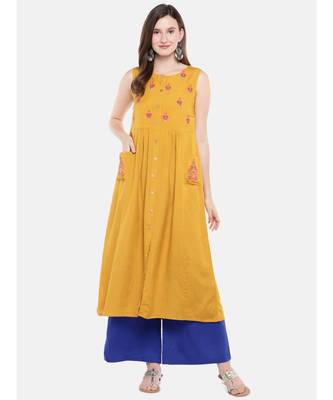Ethnicity Women Mustard Sleeveless Kurta 5