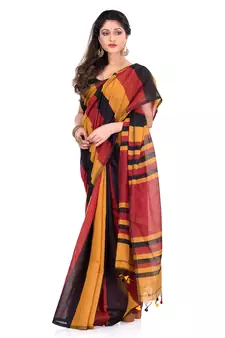 Black printed cotton silk saree with blouse