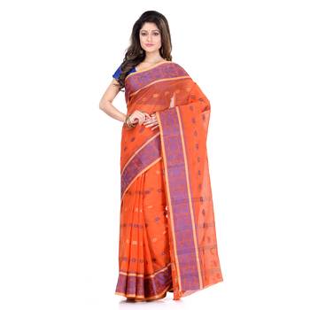 Orange hand woven cotton saree  1