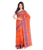 Orange hand woven cotton saree 