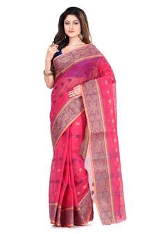 Pink Hand Woven Cotton Saree Without Blouse