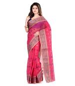 Pink Hand Woven Cotton Saree Without Blouse