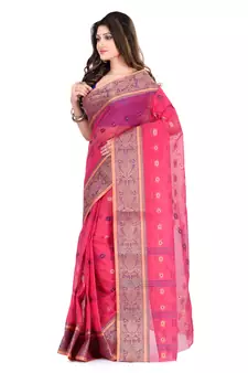 Pink Hand Woven Cotton Saree Without Blouse