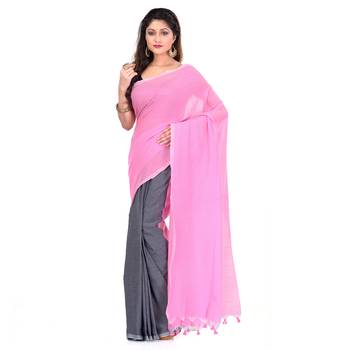 Grey hand woven cotton silk saree with blouse 1