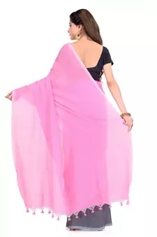 Grey hand woven cotton silk saree with blouse