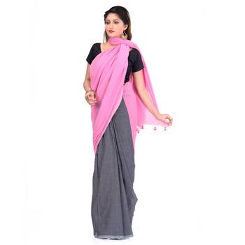 Grey hand woven cotton silk saree with blouse 3