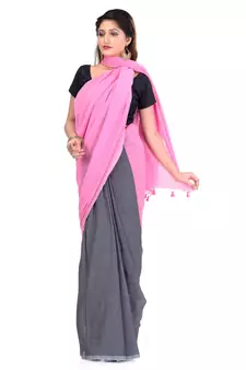 Grey hand woven cotton silk saree with blouse