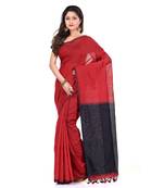 Red hand woven cotton silk saree with blouse
