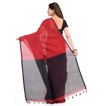Red hand woven cotton silk saree with blouse 2