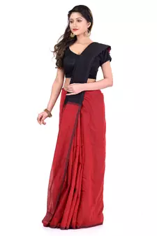 Red hand woven cotton silk saree with blouse