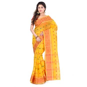 Yellow Hand Woven Cotton Saree Without Blouse 1
