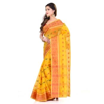 Yellow Hand Woven Cotton Saree Without Blouse 3