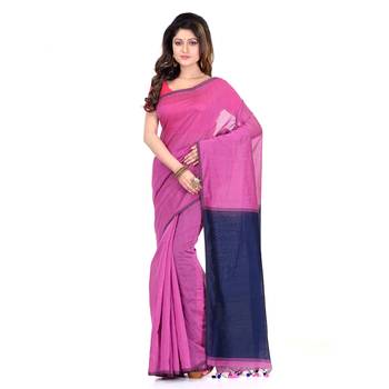 Pink printed cotton silk saree with blouse 1