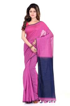 Pink printed cotton silk saree with blouse