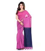 Pink printed cotton silk saree with blouse