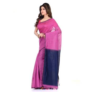 Pink printed cotton silk saree with blouse 3