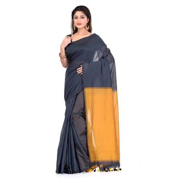 Black hand woven cotton silk saree with blouse 1