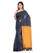 Black hand woven cotton silk saree with blouse