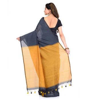 Black hand woven cotton silk saree with blouse 2