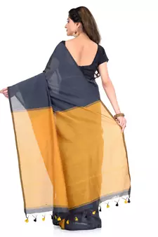 Black hand woven cotton silk saree with blouse