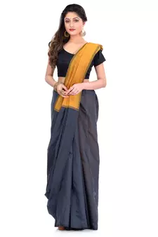 Black hand woven cotton silk saree with blouse