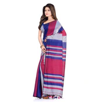 Grey printed cotton silk saree with blouse 3