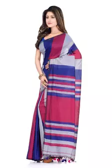 Grey printed cotton silk saree with blouse