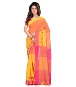 Yellow hand woven cotton saree with blouse