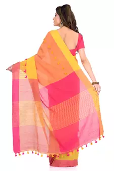 Yellow hand woven cotton saree with blouse