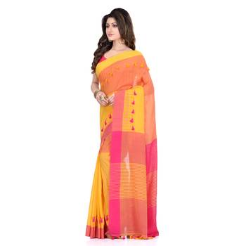 Yellow hand woven cotton saree with blouse 3